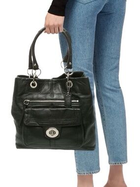 Coach Hampton Pebbled Leather Turnlock Satchel #F15694